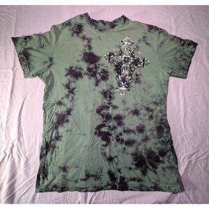 Affliction Live Fast Green Black Tie Dye T-Shirt Size Large velvet embellishment